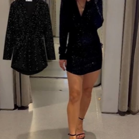 SHORT SEQUIN DRESS - Black | ZARA - Picture 2 of 8